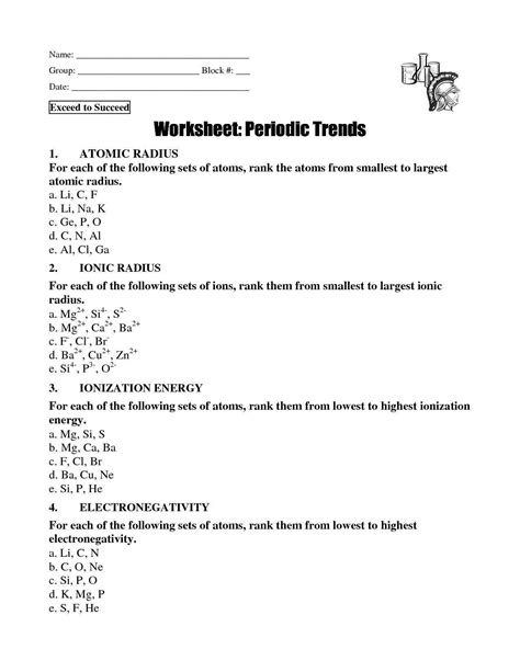 Worksheet Periodic Table Trends – E Street Light