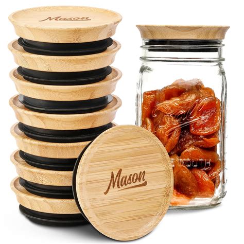 8 Pack Bamboo Mason Jar Lids Wide Mouth, CROWN Shaped Natural Wooden ...