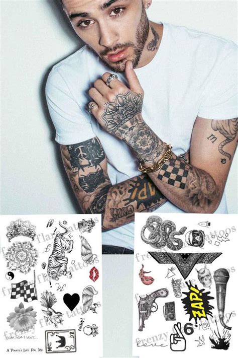 Zayn Malik Inspired Temporary Tattoos 2017. Complete Set, 2 Full Pages ...