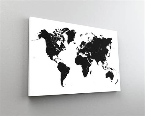 Modern World Map Canvas Print Black and White Poster Minimalist ...