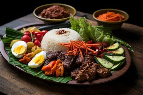 Premium AI Image | Spicy and flavorful nasi padang with beef and vegetables