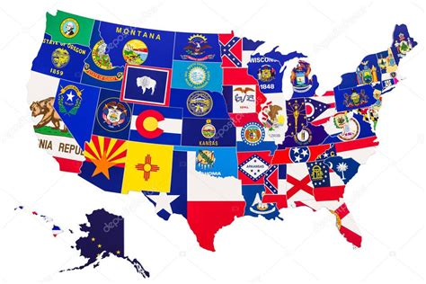 United States America Map State Flags Rendering Isolated White ...