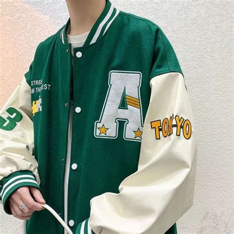 Fashion retro loose baseball uniform varsity baseball jacket for men ...