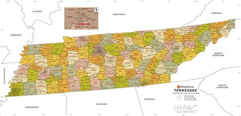 Tennessee ZIP Code Map with Counties by MapSherpa - The Map Shop