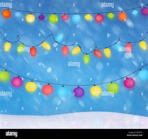 christmas lights background and snow Stock Photo - Alamy