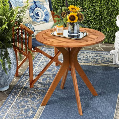 Costway 27'' Outdoor Round Table Solid Wood Coffee Side Bistro Table ...