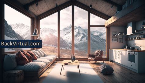 Zoom Virtual Background, Mountain Spacious Cabin Modern With Snowy ...