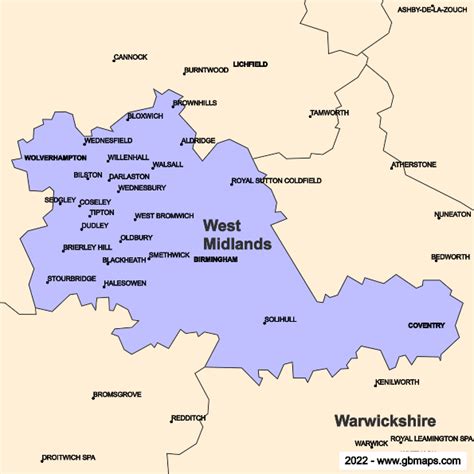 West Midlands County Boundaries Map