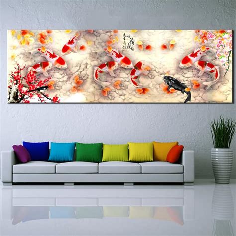 Exclusive 9 Koi Fish Painting Feng Shui (Print on canvas)