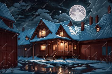 Premium AI Image | anime style a house on a dark night with the moon in ...