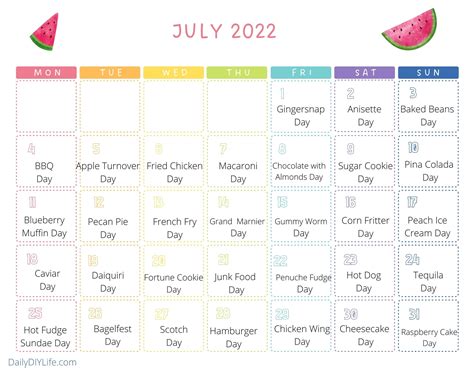 July Food Holidays {Printable Calendar}