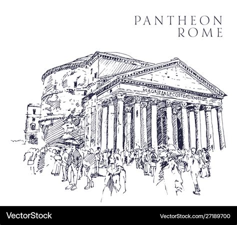 Drawing sketch pantheon rome Royalty Free Vector Image