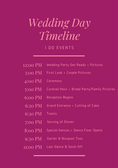 Wedding Day Timeline Template 4Pm Ceremony