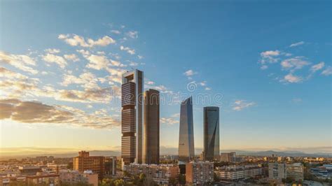 Madrid Spain Sunset City Skyline at Financial District Editorial Stock ...