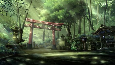 spirituality, place of worship, growth, anime landscape torii sun rays ...