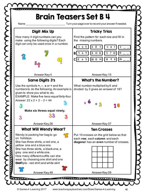 Worksheet Brain Teaser Worksheets Kindergarten Math Brain — db-excel.com