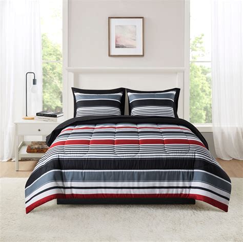 Mainstays Red Stripe 5 Piece Bed in a Bag Comforter Set with Sheets ...