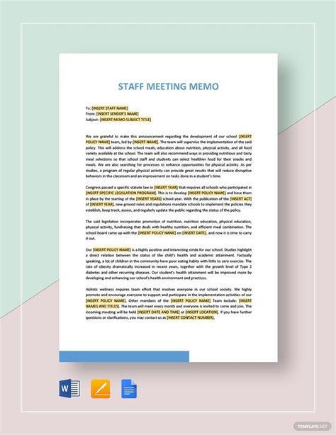 Mandatory Staff Meeting Memo Template in Word, Pages, Google Docs ...