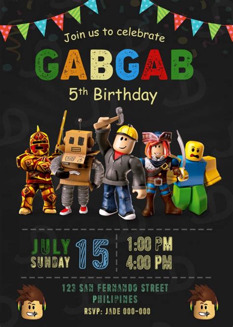 Roblox Game Birthday Party Invitation Printable 5 x 7 or 4 x 6 FREE ...