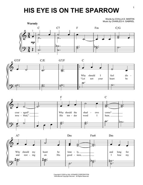 Charles H. Gabriel 'His Eye Is On The Sparrow' Sheet Music & Chords ...