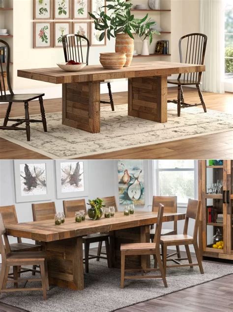 Solid Wood Extendable Dining Table Distressed Farmhouse Furniture Seats ...