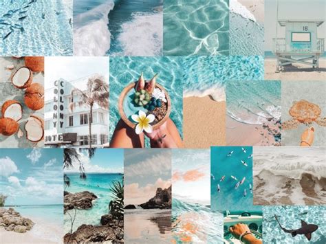 Aesthetic Light Blue Digital Beach Collage Wallpaper Ipad - Etsy