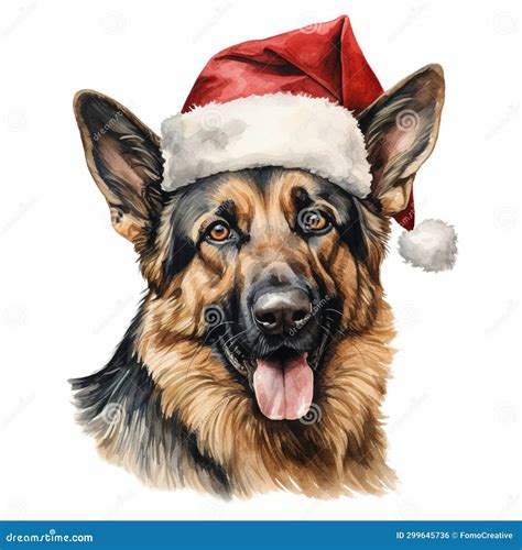 German Shepherd Dog Wearing a Santa Hat Stock Photo - Illustration of ...