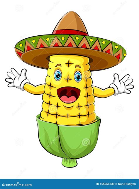 Happy Corn with Sombrero Cartoon Character Stock Vector - Illustration ...