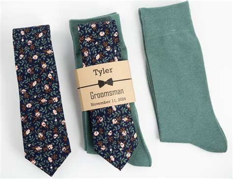 Navy and Sage Green Floral Tie, Solid Sage Socks, Navy Blue Wedding Tie ...