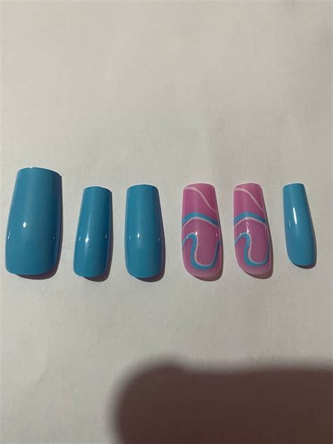 Pink & Blue Nails - Etsy