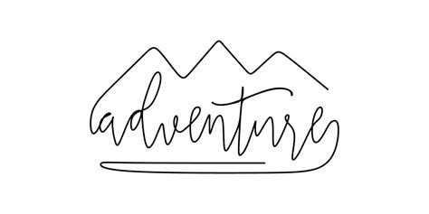 One continuous line drawing typography line art of adventure word ...