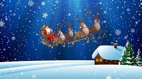 Download Santa Claus Flying With Reindeers Wallpaper | Wallpapers.com