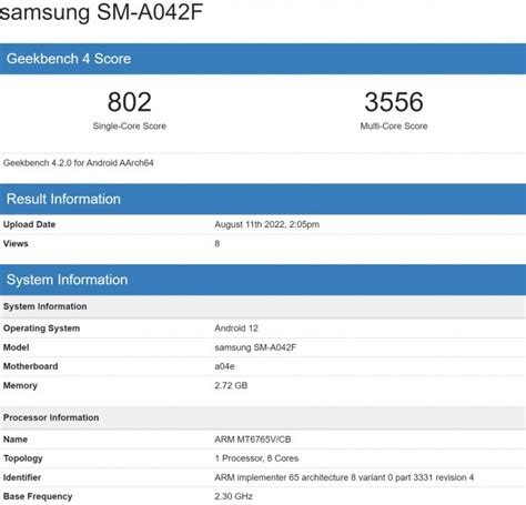 Samsung Galaxy A04 Core appears on Geekbench with key specs - GSMArena ...