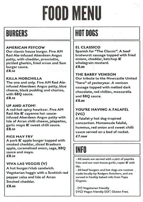 Menu at BrewDog Glasgow pub & bar, Glasgow