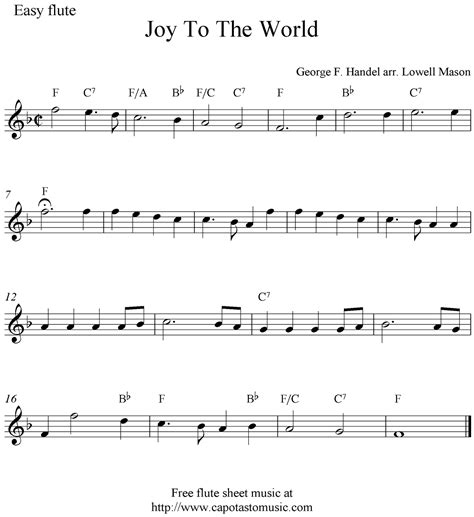 Easy Sheet Music For Beginners: Joy To The World, free Christmas flute ...