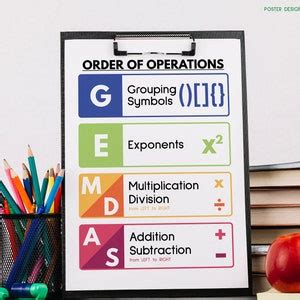 GEMDAS POSTER, Math Teacher Gift, Printable Educational Posters, Math ...