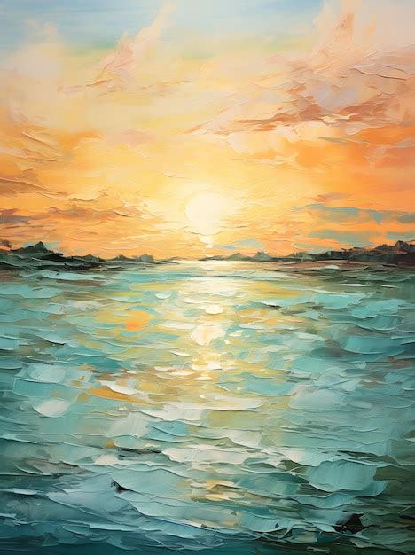 Premium AI Image | sunset on the lake painting