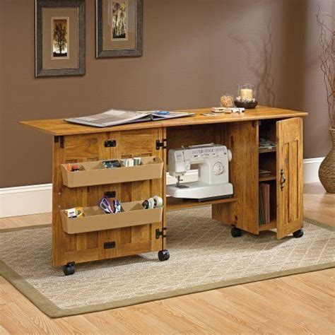 NEW Sauder Sewing Machine & Craft Table Drop Leaf Shelves Storage Bins ...