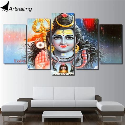 HD Printed 5 Piece Canvas Art Hindu God Art Lord Shiva Shakti Painting ...