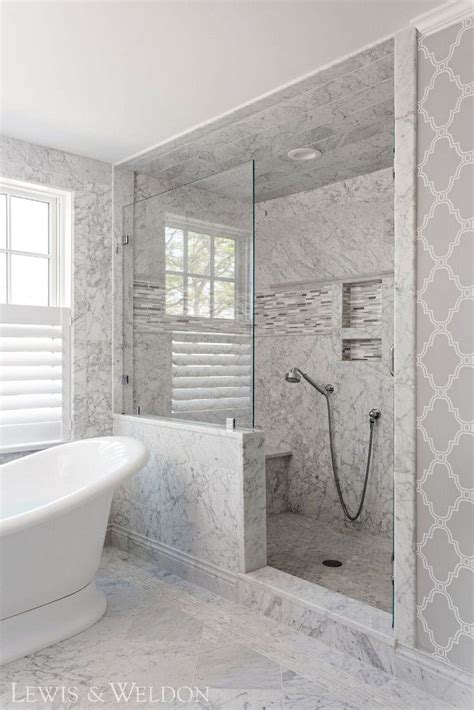 Marble Shower Tile. This shower features different sizes of Carrara ...