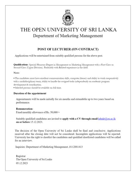 Lecturer - The Open University of Sri Lanka