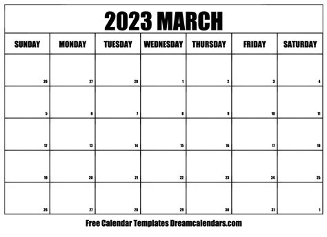 March 2023 Calendar - Free Printable with Holidays and Observances