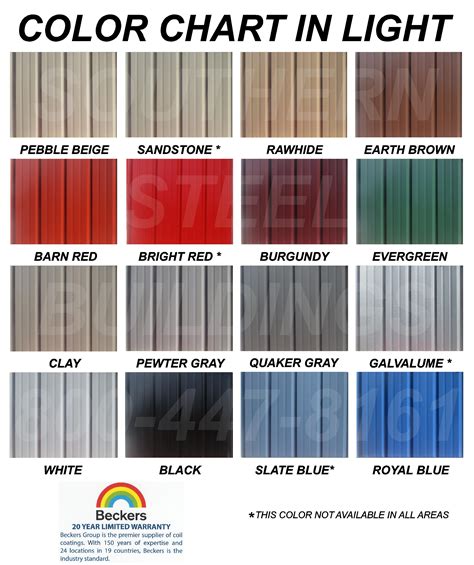 Metal Building Color Chart