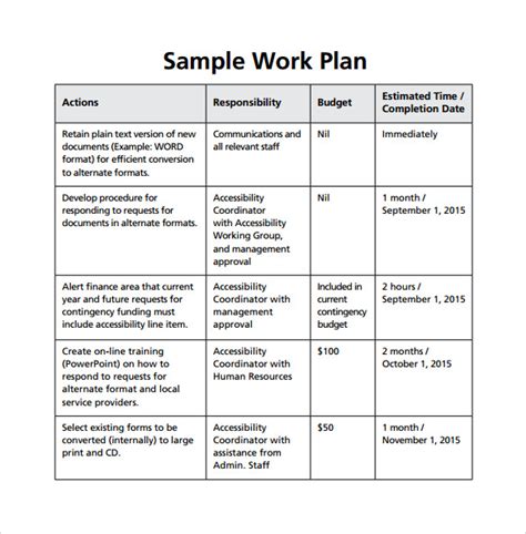 18 Sample Work Plan Templates to Download | Sample Templates