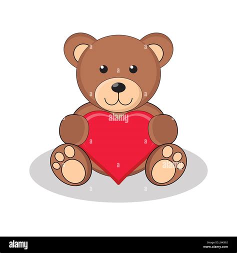 Cute brown teddy bear holding red heart. Vector illustration Stock ...