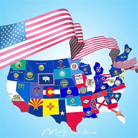 USA Flag Map Wallpaper Wall Mural by Magic Murals