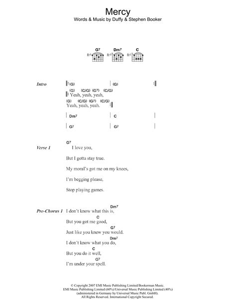 Mercy by Duffy - Guitar Chords/Lyrics - Guitar Instructor