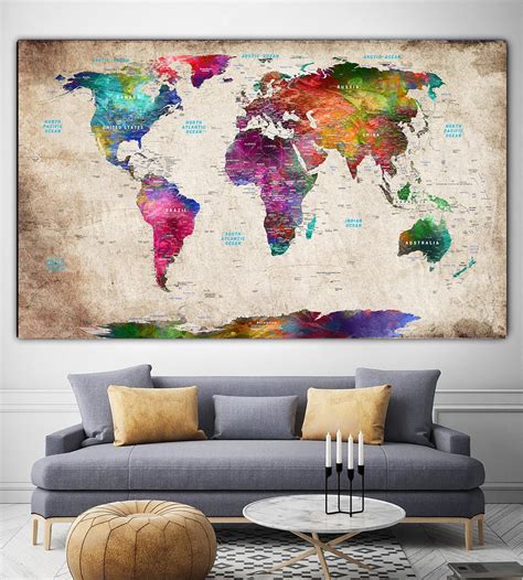 Extra Large World Map Wall Print Canvas Colorful World Map - Etsy