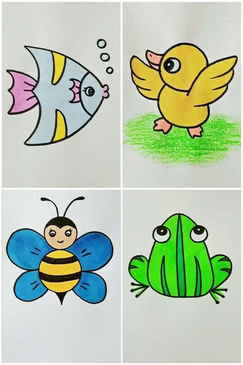 Colorful Animal Drawing Ideas for Kids - Easy Tutorial | animal, bird ...