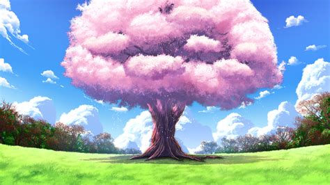 Anime Landscape: Anime Great Sakura Tree Background